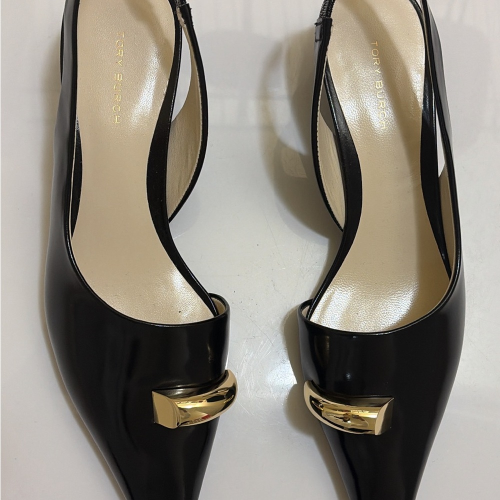 Tory Burch Black Heels with Gold Accents